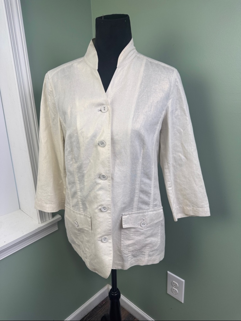 Chico's Off-White Button-Front Lightweight linen Jacket Chicos 1